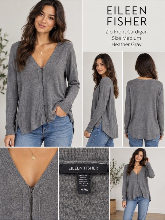 Eileen Fisher Jackets & Blazers - Eileen Fisher Women’s Gray Zip Front Cardigan Sweater Size Medium